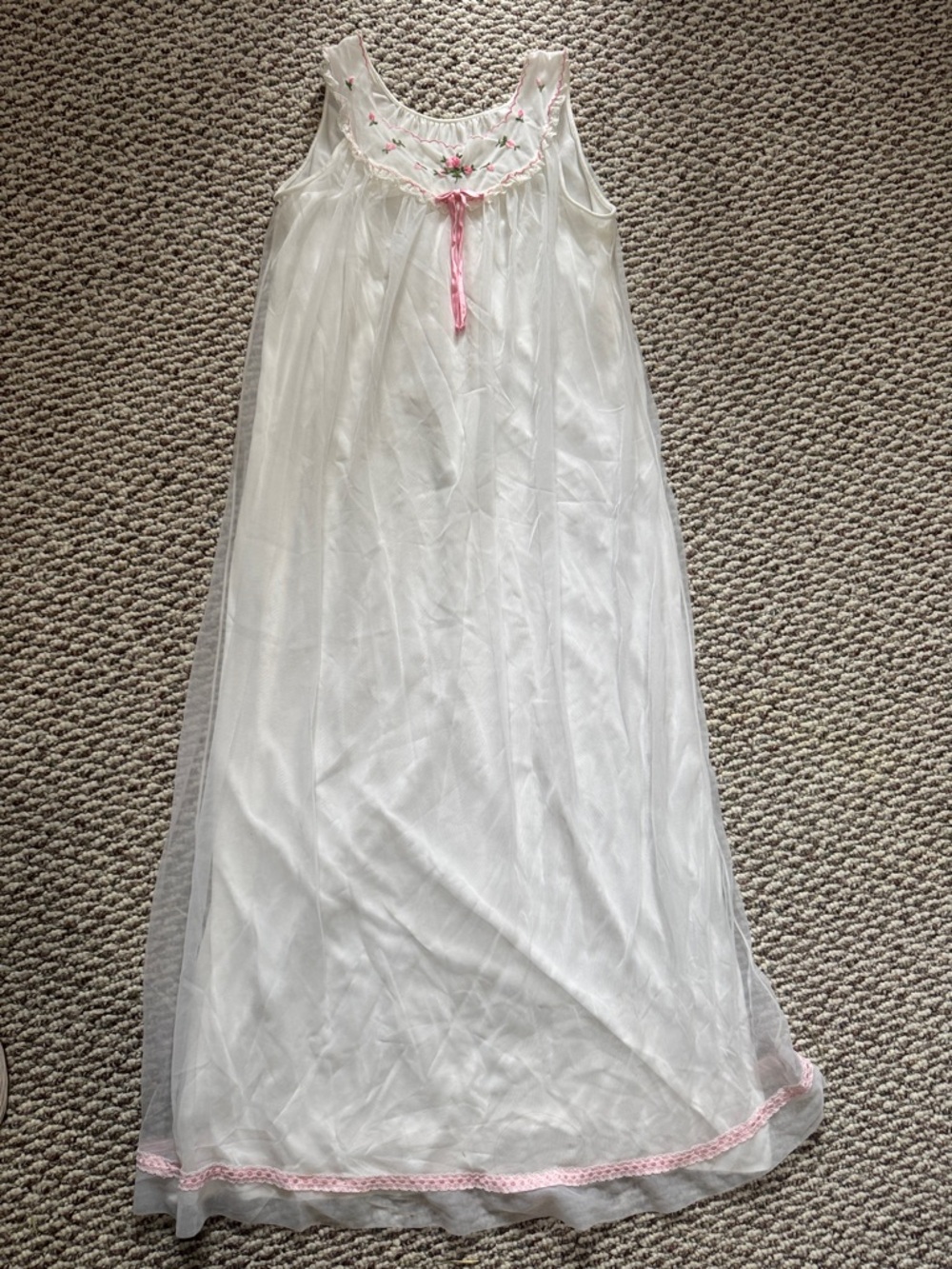 Miss Elaine White Nightgown with Pink Trim